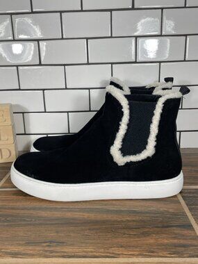 Lucky Brand Kichai Shoes Womens Size 10 Black Suede Faux Fur Chelsea Boots